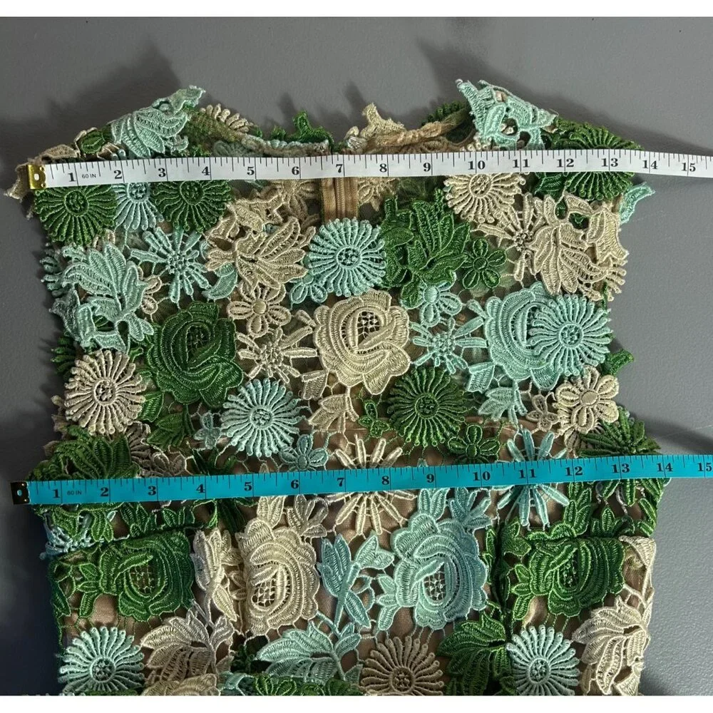 Anthropologie Sz 2 Dress Emerald Green Applique Floral Sleeveless Midi Dress - Picture 4 of 10